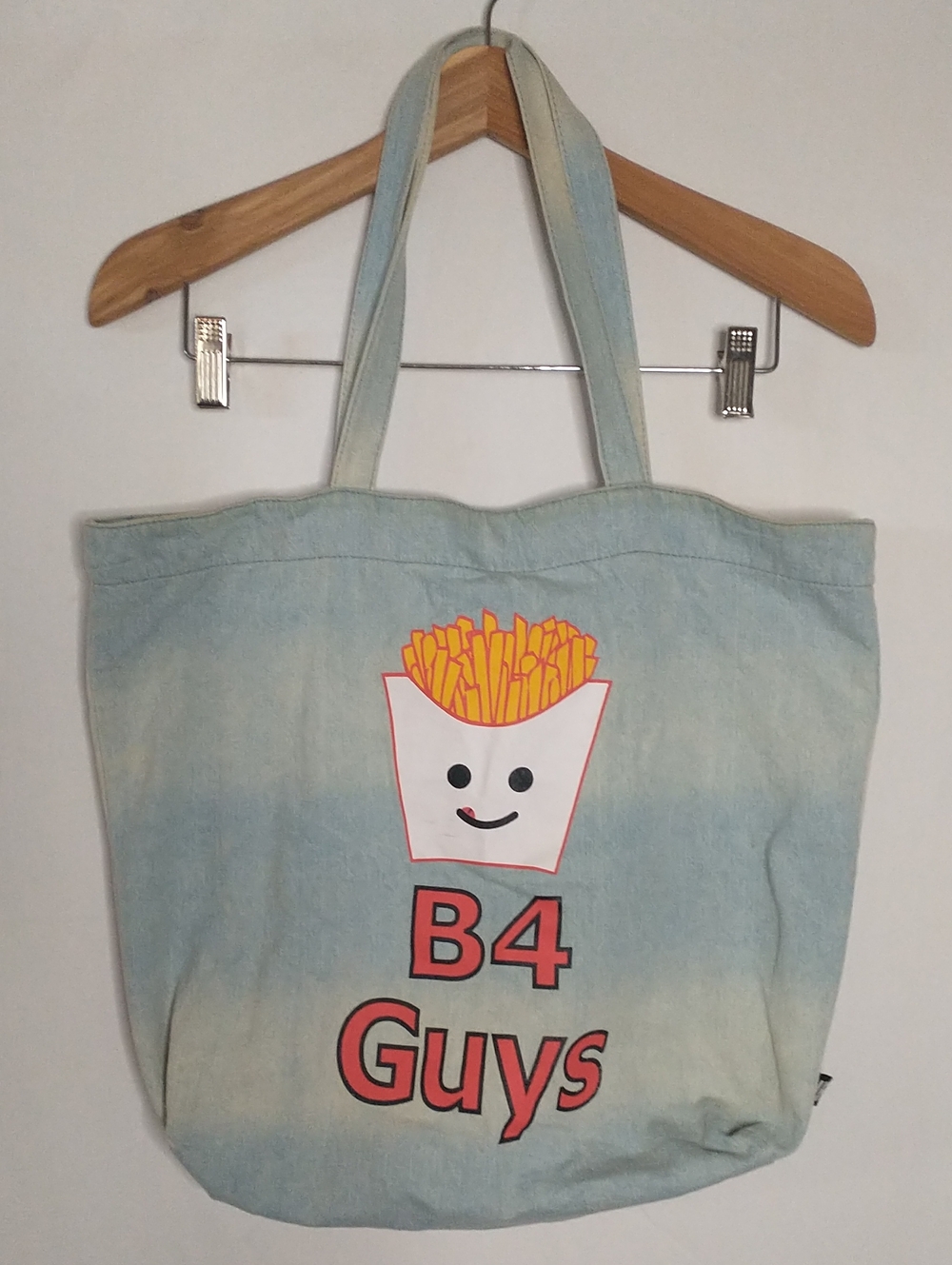 Sam Edelman Fries B4 Guys Light Blue Canvas Tote Bag with Fries Graphic
